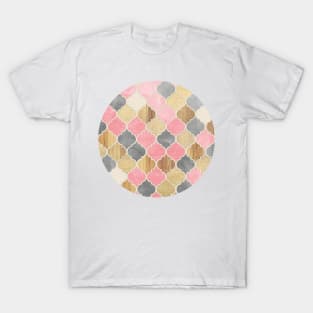 Silver Grey, Soft Pink, Wood & Gold Moroccan Pattern T-Shirt